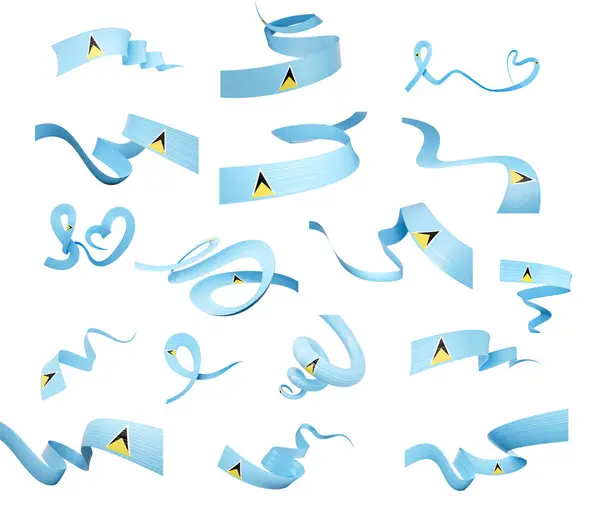 Stock image Set Of Different Style Of Saint Lucia Wavy Abstract Ribbon Flags On White Background 3d Illustration