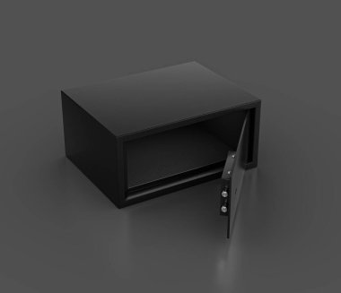 Siyah Hafif Çelik Açık Kasa Güvenli Depo Gri Arkaplan 3 boyutlu Görüntü İzole Edildi