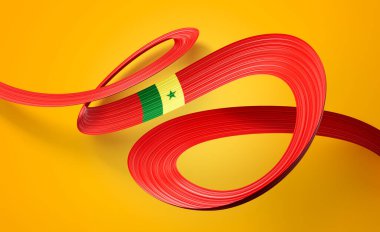 Senegal Parlak Dalgalanan Bayraklı Bayrak Sarı Arkaplanda İzole Edildi 3D Görüntü