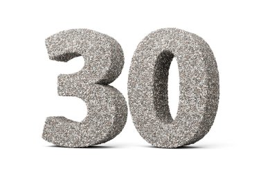 Kaya parçalarından ya da beyaz arkaplandaki gravlardan yapılmış 30 numara.