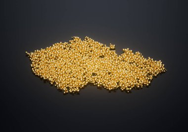 Çek Cumhuriyeti Haritası Yüksek Kaliteli Altın Parlak Metalik Boncuklar veya Toplar 3D İllüstrasyon