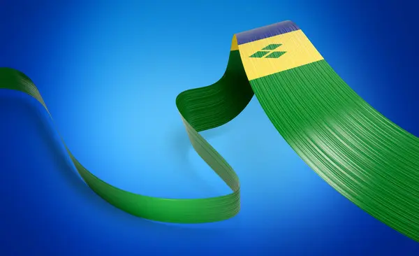 Stock image Flag Of Saint Vincent And The Grenadines Shiny Waving Ribbon Flag On Blue Background 3d Illustration