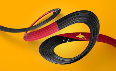 Papua Yeni Gine Bayrağı Parlak Dalgalı Bayraklar Sarı Arkaplanda İzole Edildi 3D Görüntü