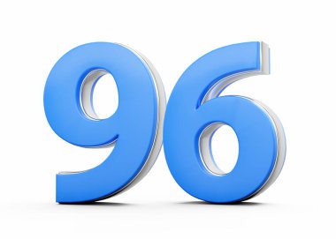 3D numara 96 96. Mavi gövdeden yapılmış. Beyaz arka planda gümüş çizgili.