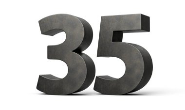 35 numara. Gri, pürüzsüz, pürüzsüz demirden yapılmış. Beyaz arka planda izole edilmiş.