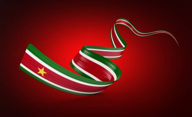 Surinam 'ın Parlak Dalgalı Dalgalanan Surinam Bayrakları Yeşil Arkaplanda İzole Edildi 3D Görüntü