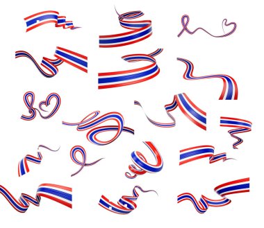 Tayland 'ın Değişik Tarzı Soyut Kurdele Bayrakları Beyaz Arkaplanda 3D Görüntü