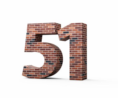 Bricks Wall Number Fifty One 51 Digit Made Of Colored Wall Of Bricks 3D Illustration clipart