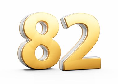 3 Boyutlu Altın Parlak 82 Numara. Arka planda gümüş çizgili 3D Görüntü.