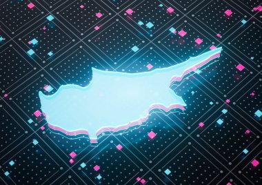 Aydınlatılmış Kıbrıs Rum Kesimi Veri Haritası Kusursuz Kalıp Arkaplanına Mavi Işık 3B Görüntü