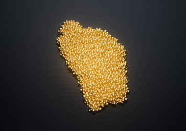 Dominica Haritası Yüksek Kaliteli Altın Parlak Metalik Boncuklar veya 3 boyutlu İllüstrasyon