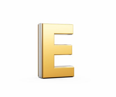 Altın Harf E Parıltısı Parlak Modern Tasarım Kalın Yazı Tipi Keskin Kenarlı 3B Görüntü