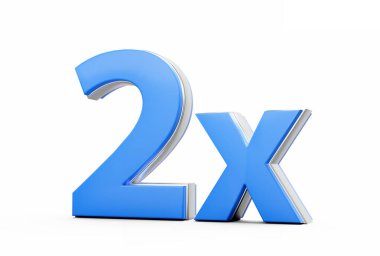 Mavi 2x Sembolü 2 x veya 2 kez Reklam ve Dinamik Satış Sunumları 3 boyutlu
