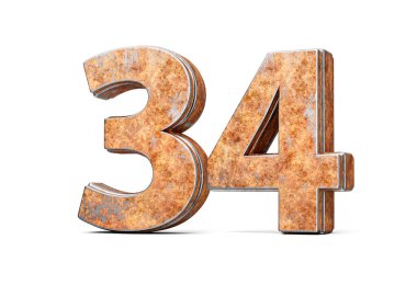 Eski paslı demir metal desenli 34 basamaklı Beyaz Arka plan 3D Görüntü