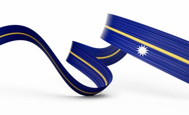 3d Nauru Bayrağı 3d Dalgalı Parlak Nauru Kurdelesi Beyaz Arkaplanda 3d Görüntü