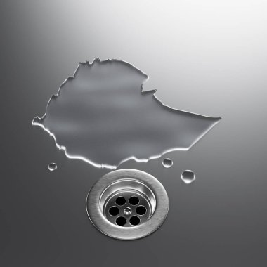 Ethiopia Water Map With Drainage Metal Sink Save Water And Water Wastage Concept 3D Illustration clipart