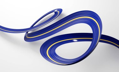 3d Nauru Bayrağı 3d Parlak Dalgalı Nauru Kurdelesi Beyaz Arkaplanda 3d Görüntü