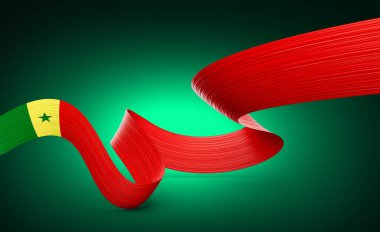 Senegal Dalgalı Parlak Senegal Bayraklı Bayrak Parlak Yeşil Arkaplan 3D Görüntü