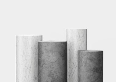 Dört Silindirik Beton Podyum Mermer desenli Ürün Şovu 3d İllüstrasyon için ideal
