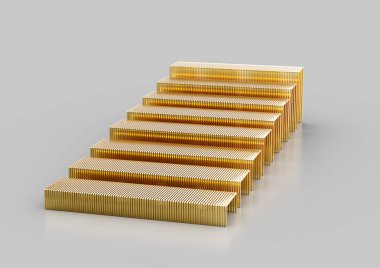 A Series Of Golden Metal Staple Pins Arranged In Parallel Rows On White Background 3D Illustration clipart