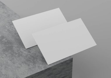 Beton Podyum Marka Kart Şablonu 3D Görüntü Üzerine İki Beyaz İş Kartı ModeliName