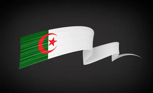 stock image 3d Flag Of Algeria 3d Wavy Shiny Algeria Ribbon Isolated On Black Background 3d Illustration