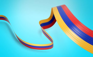 Ermenistan 'ın 3d Bayrağı 3d Dalgalı Parlak Ermenistan Kurdelesi Gökyüzü Mavisi Arkaplan 3d Görüntü