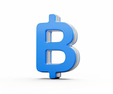 Canlı Mavi Tayland Baht Para Birimi Sembol Parıltısı Parlak Modern Tasarım 3D İllüstrasyon