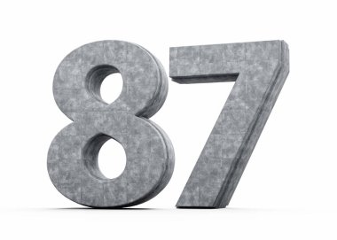 Beton Numarası 87. Gri Beton Taştan Yapım Beyaz Arkaplan 3D Görüntü