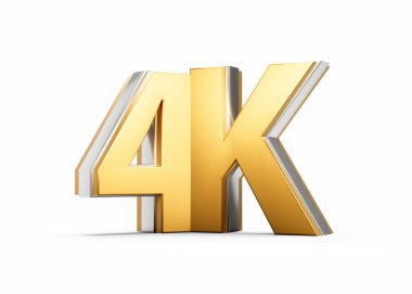 Kilometre Taşını Vurgulayan Metalik Işıltılı Altın 4K Metni veya Çözünürlük Sembolizmi 3B İllüstrasyon