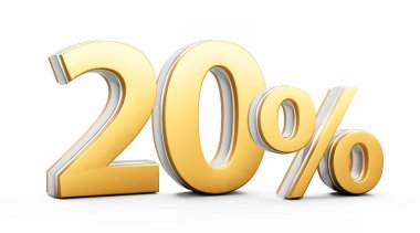 % 20 Altın İşaret Beyaz Arkaplanda Parlak Parlak Metalik Görüntü