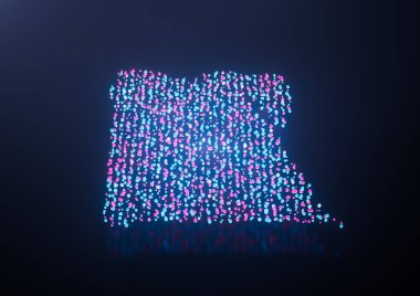 Aydınlatılmış Mısır Dijital Veri Haritası Pembe ve Mavi Neon Parlayan Parçacıklar 3D İllüstrasyon