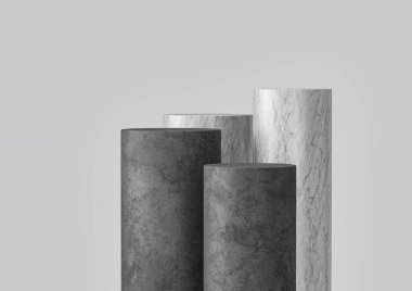 Dört Silindirik Beton Podyum Mermer desenli Ürün Şovu 3d İllüstrasyon için ideal