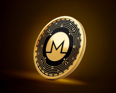 Altın ve Siyah Yuvarlak Şifreli Para Monero XMR Altın Parlak Arkaplan 3D Görüntü