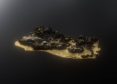 El Salvador Haritası Altın Metalik Doku Haritası Altın Rezervleri ve Altın Madencilik Konsepsiyonu 3B İllüstrasyon