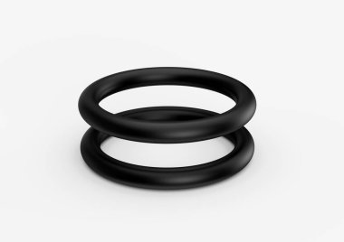 Sanayideki boşlukları kapatmak için hayati önem taşıyan iki Siyah Parlak Dairesel Lastik Halka 3D Görüntü Kullan