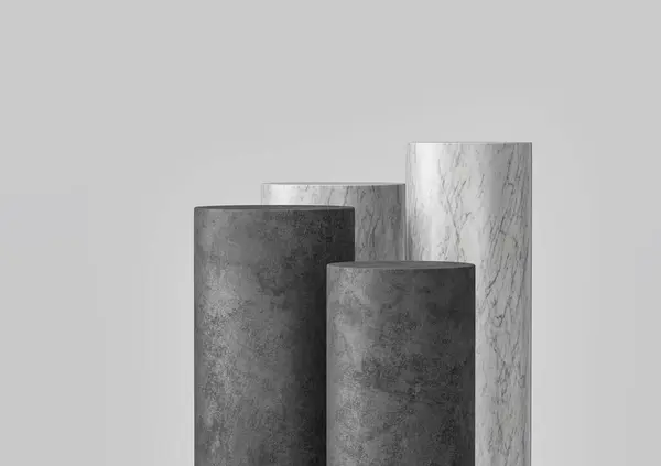 stock image Four Cylindrical Concrete Podiums With Marble Texture Ideal For Product Showcase 3d Illustration