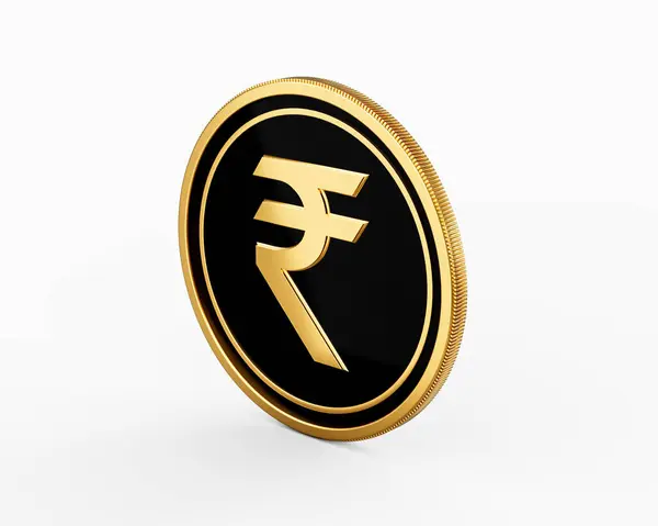 stock image Shiny Golden And Black Rounded Indian Rupees INR Coin Isolated On White Background 3d Illustration