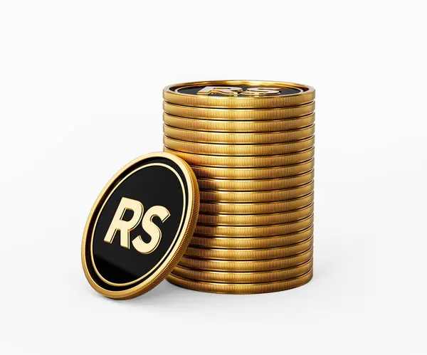 stock image Sleek Golden And Black Rupee RS Coins Rounded Coins Stack On White Background 3d Illustration