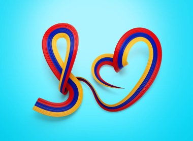 Ermenistan 'ın 3d Bayrağı 3d Dalgalı Parlak Ermeni Kalbi Kurdelesi Gökyüzü Mavisi Arkaplan 3d Görüntü