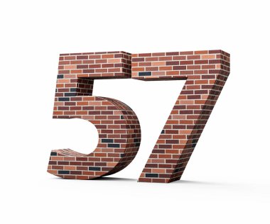 Duvarın Elli Yedi Numarası 57 basamaklı Renkli Tuğla Duvarı 3 boyutlu Görüntü