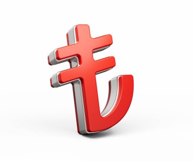 Kalın Kırmızı Türk Lirası Sembolü Parlak Metalik Görüntü 3B