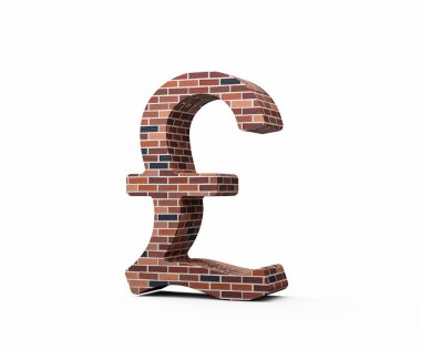 İngiliz Pound Döviz İşareti, 3 boyutlu duvar benzeri bir duvar ile kırmızı tuğlalardan yapılmıştır.