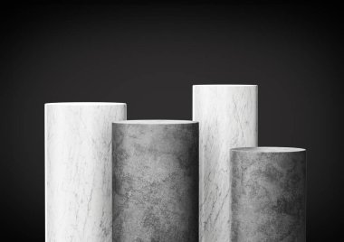 Dört Silindirik Beton Podyum Mermer desenli Ürün Şovu 3d İllüstrasyon için ideal