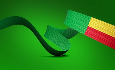 Benin 'in 3d Bayrağı 3d Dalgalı Parlak Benin Kurdelesi Yeşil Arkaplanda İzole Edildi 3d Görüntü