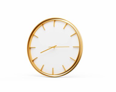 Minimalistic Golden Frame Wall Clock 08:15 Eight Fifteen 8:15 For Modern Interiors 3D Illustration clipart