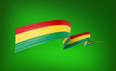 3d Gine Bayrağı 3 d Dalgalı Parlak Gine Kurdelesi Yeşil Arkaplanda İzole Edildi 3d Görüntü