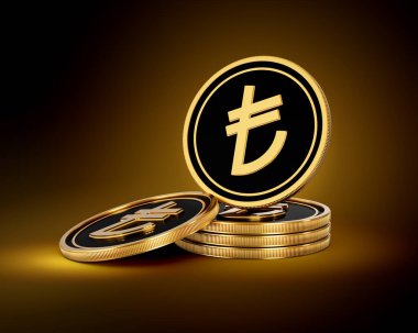 Altın ve Siyah Türk Lirası Yığını Parlak Altın Parlak Arkaplan 3D Görüntü