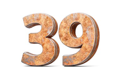 Eski paslı demir metal desenli 39 basamaklı Beyaz Arka plan 3D Görüntü