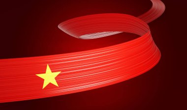 Vietnam 'ın 3d Bayrağı 3 d Dalgalı Parlak Vietnam Kurdelesi Kızıl Arkaplanda İzole Edildi 3d İllüstrasyon
